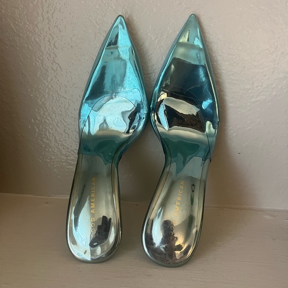 Like New Good American Womens Blue Princess Glass Slipper Stiletto Pointy Mu… - Picture 3 of 8
